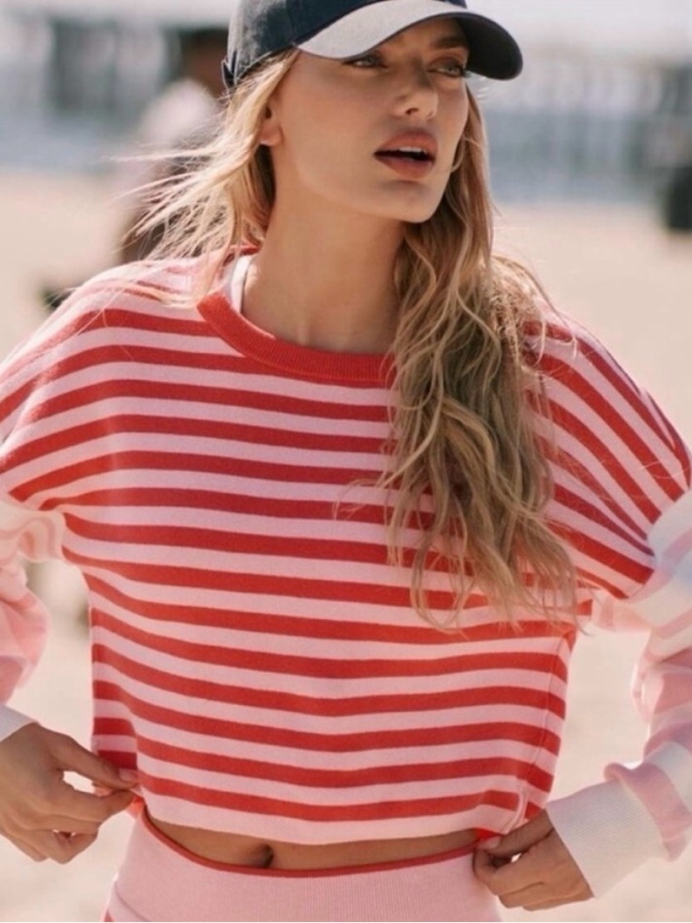 Daily Practice // Anthropologie // Striped Pink & Red Crewneck Cropped Sweater